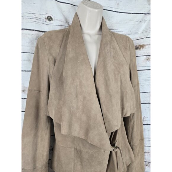 Scully Tan Suede Lamb Leather Jacket Womens S Wrap Waterfall Buckle Western - Picture 3 of 8